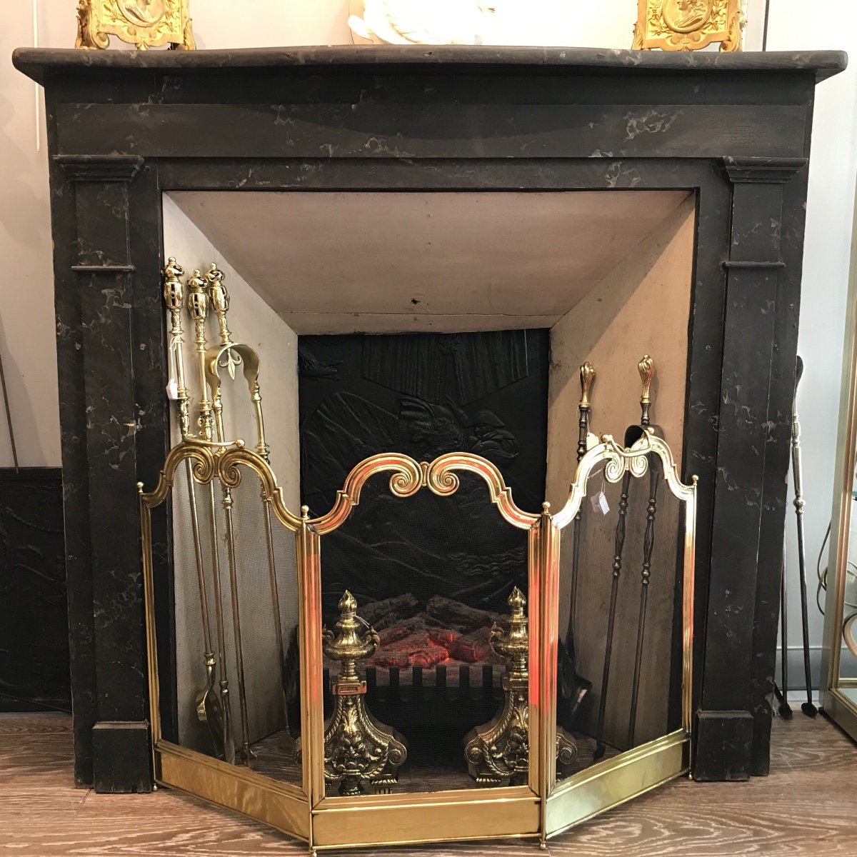 Decorative Fireplace In Painted Wood, Late 19th Century 