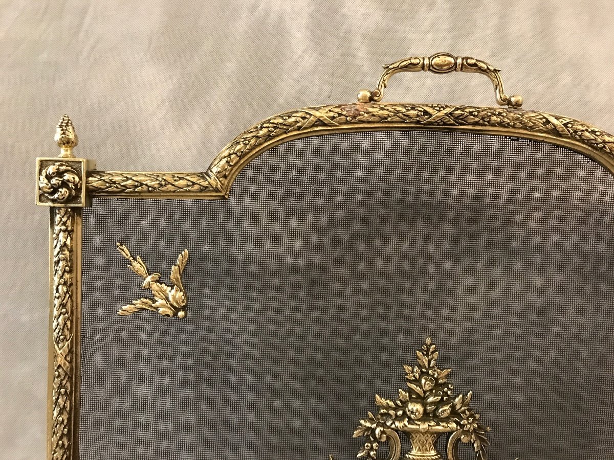 19th Century Louis XVI Style Bronze Fireplace Screen -photo-3