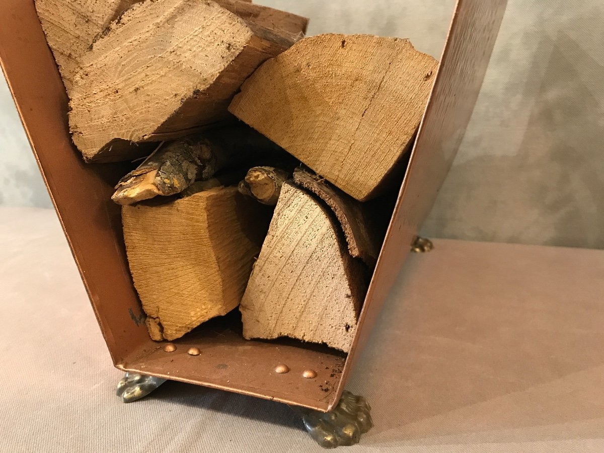 Red Copper Log Basket Circa 1980-photo-3