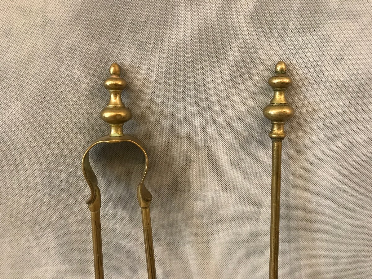 19th Century Louis Philippe Brass Shovel And Tongs Set -photo-2