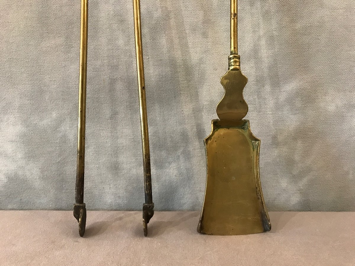 19th Century Louis Philippe Brass Shovel And Tongs Set -photo-3