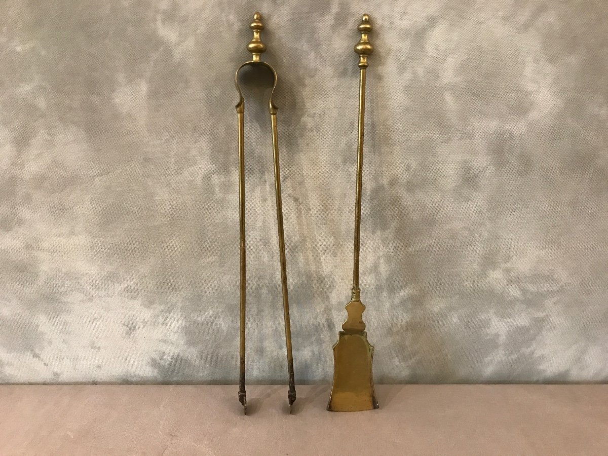 19th Century Louis Philippe Brass Shovel And Tongs Set 