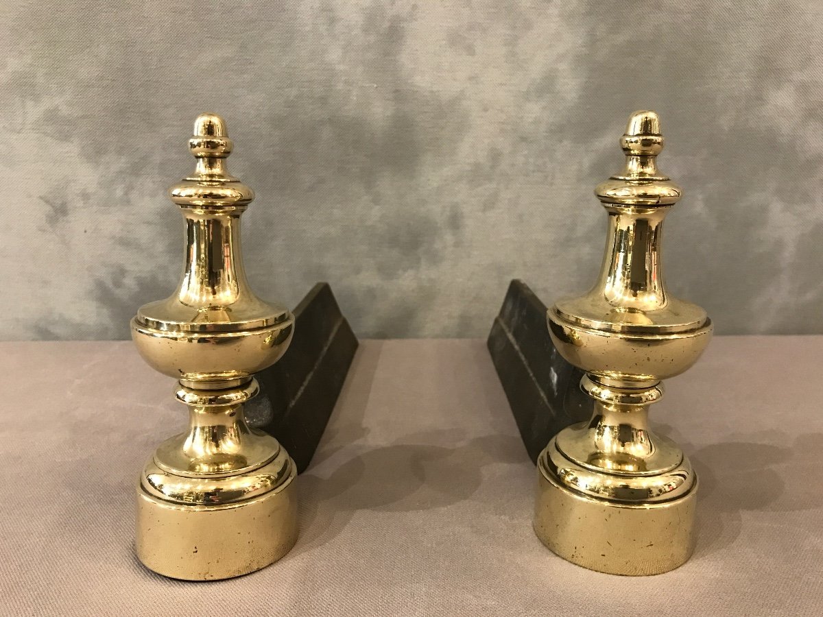 Pair Of Antique 19th Century Brass Andirons -photo-3