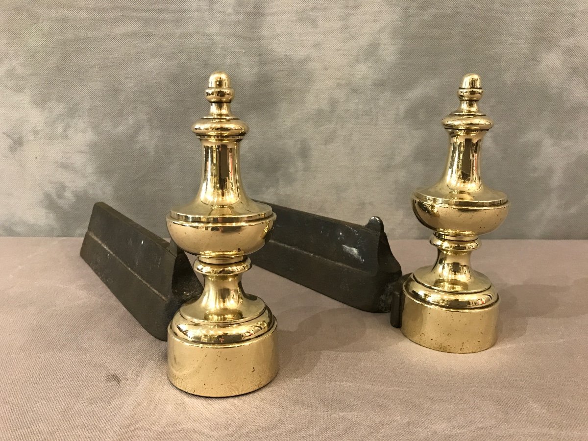 Pair Of Antique 19th Century Brass Andirons -photo-4