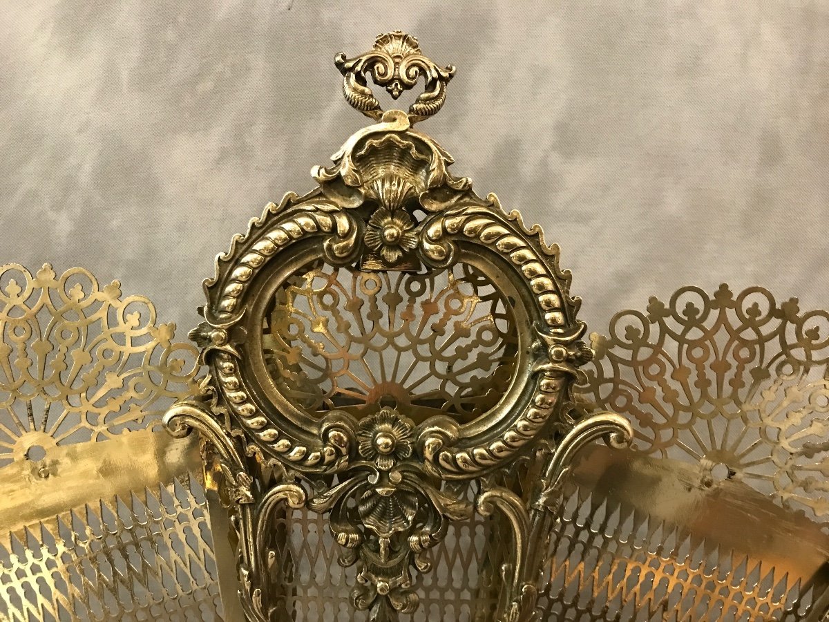 Antique Fan-shaped Fireplace Screen From The Late 19th Century -photo-3