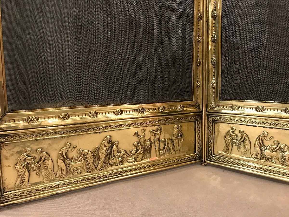 Beautiful Antique Brass Fireplace Screen From The Mid 19th Century -photo-2