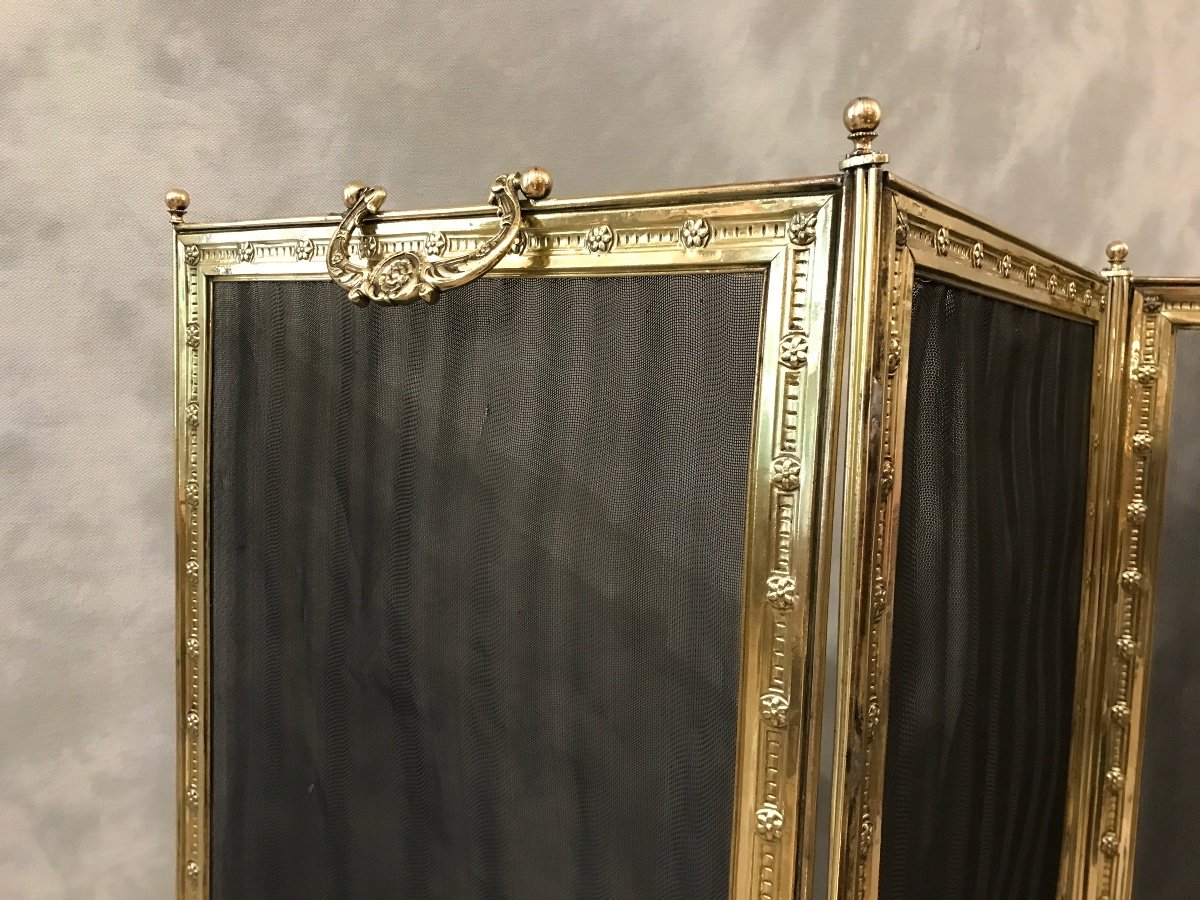 Beautiful Antique Brass Fireplace Screen From The Mid 19th Century -photo-3