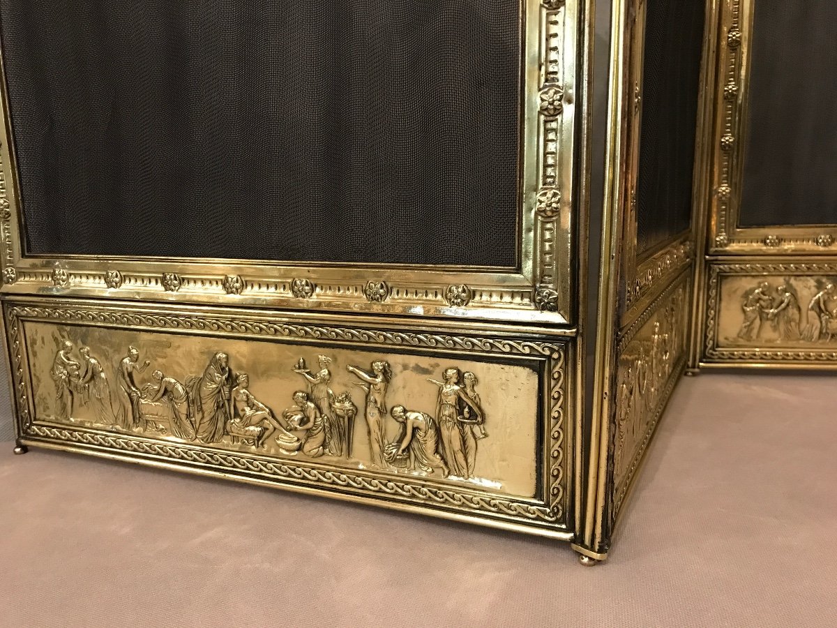 Beautiful Antique Brass Fireplace Screen From The Mid 19th Century -photo-4