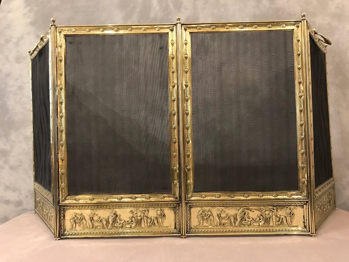 Beautiful Antique Brass Fireplace Screen From The Mid 19th Century -photo-2