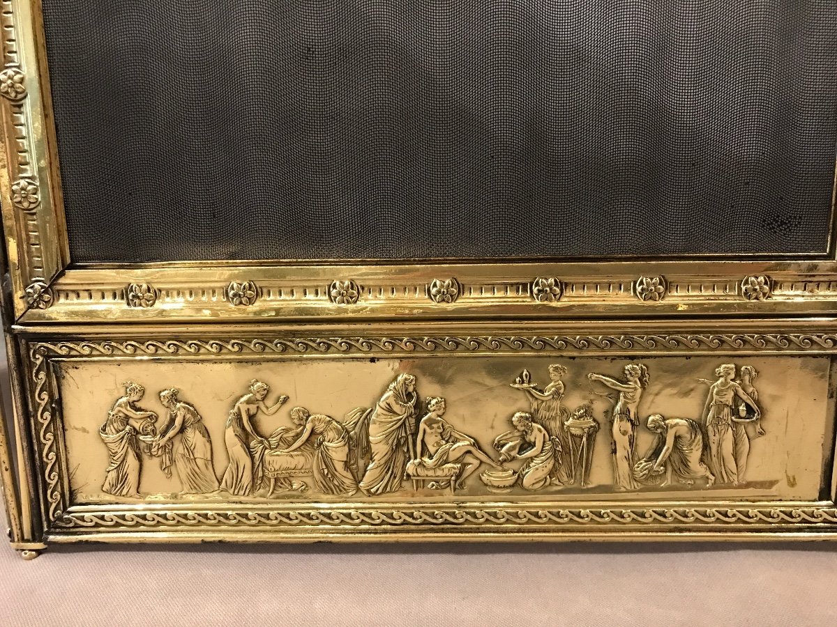 Beautiful Antique Brass Fireplace Screen From The Mid 19th Century -photo-4