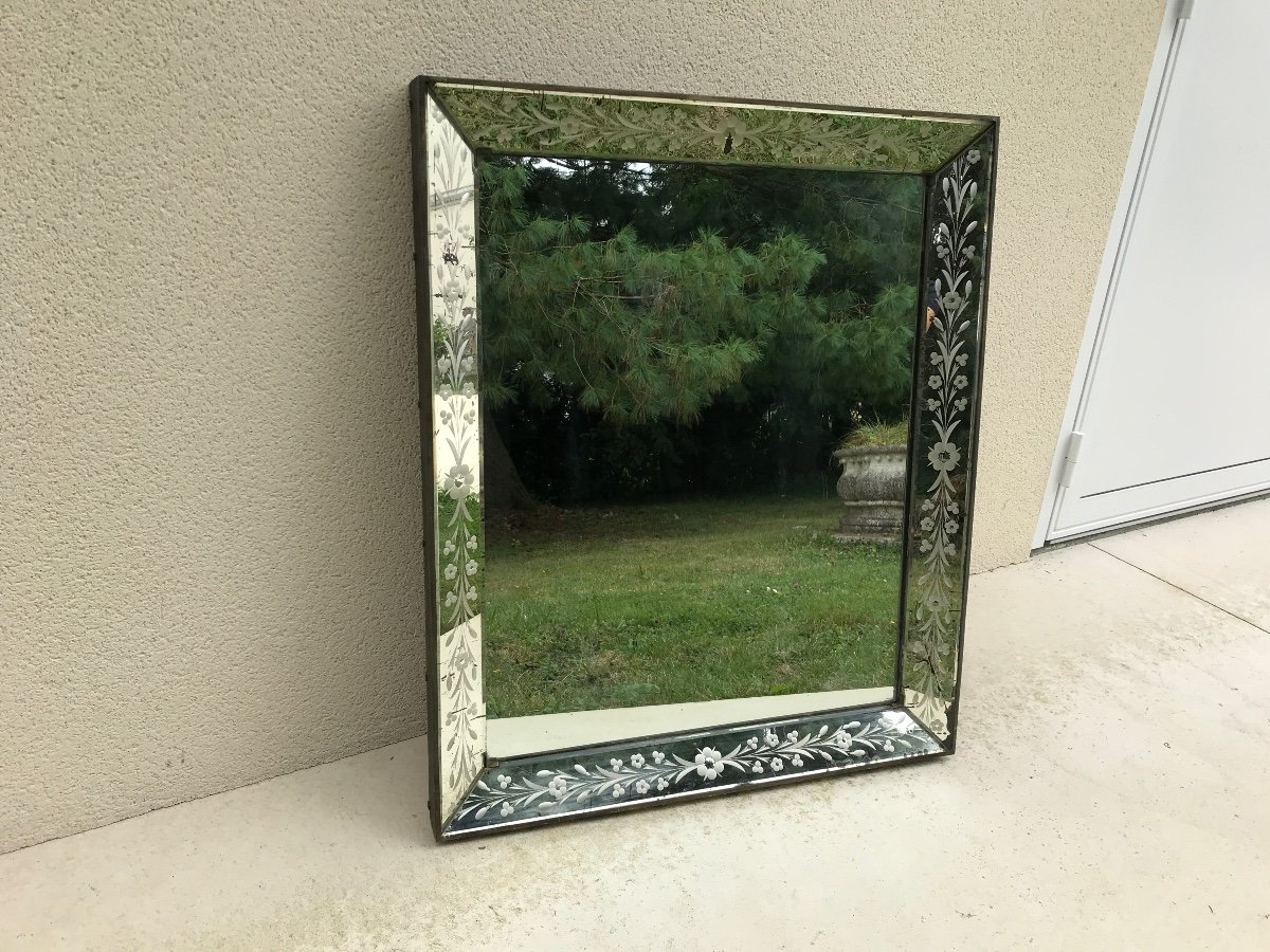 Miroir De Venise De Forme Rectangulaire D’époque XXème -photo-3