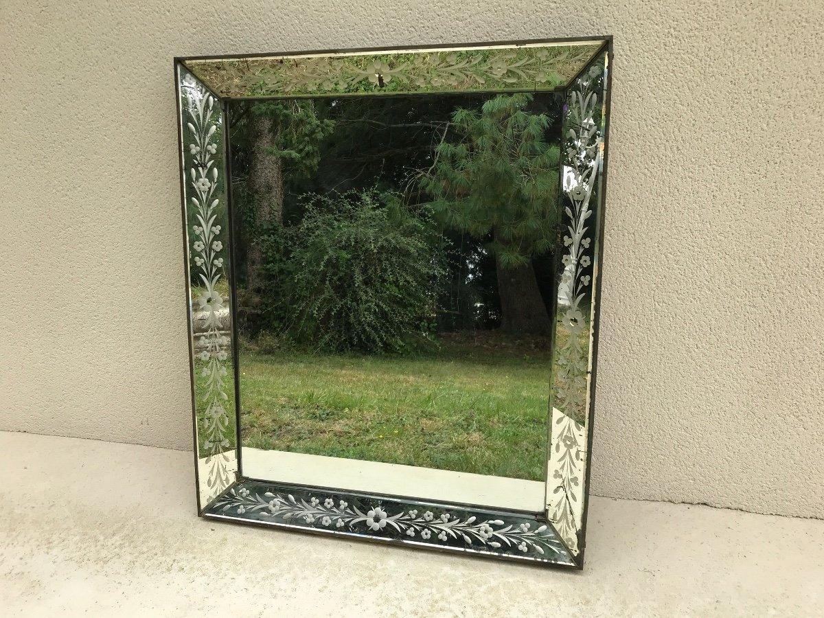 Miroir De Venise De Forme Rectangulaire D’époque XXème 