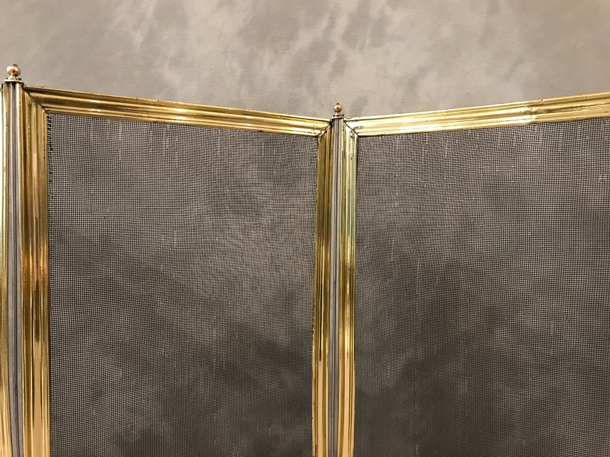 Antique Brass Fireplace Screen From The 19th Century Charles X -photo-2