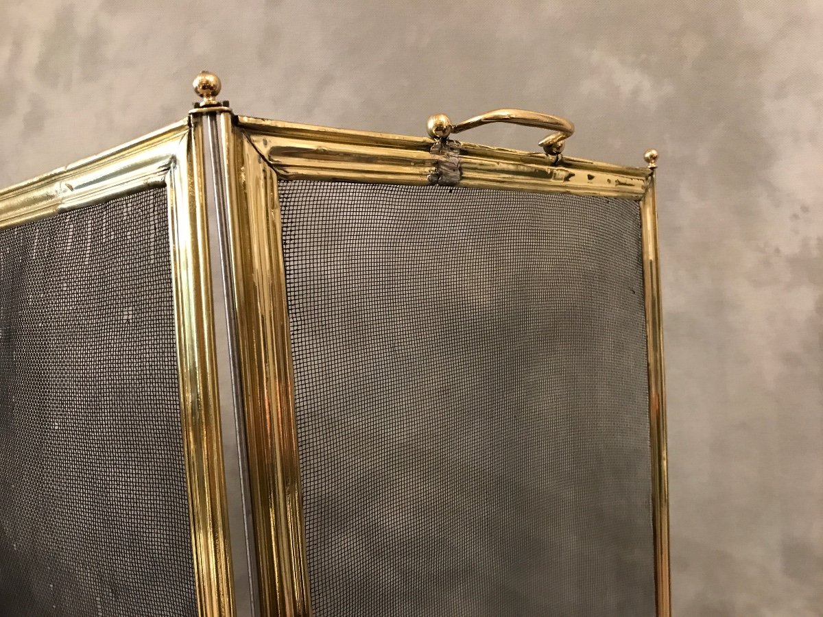 Antique Brass Fireplace Screen From The 19th Century Charles X -photo-3