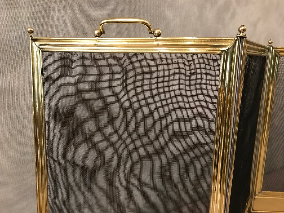 Antique Brass Fireplace Screen From The 19th Century Charles X -photo-4