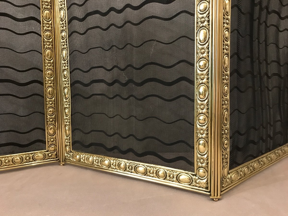 Antique Fireplace Screen In Pressed Brass From The 19th Century -photo-3