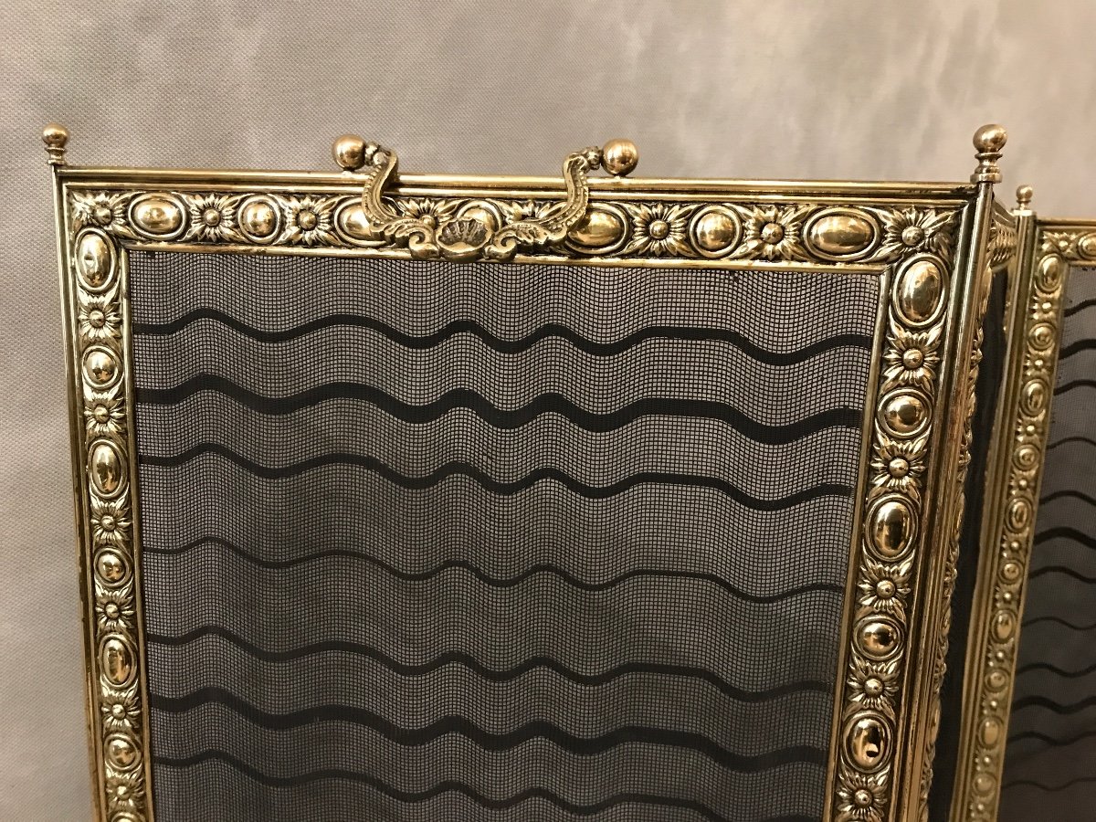 Antique Fireplace Screen In Pressed Brass From The 19th Century -photo-4