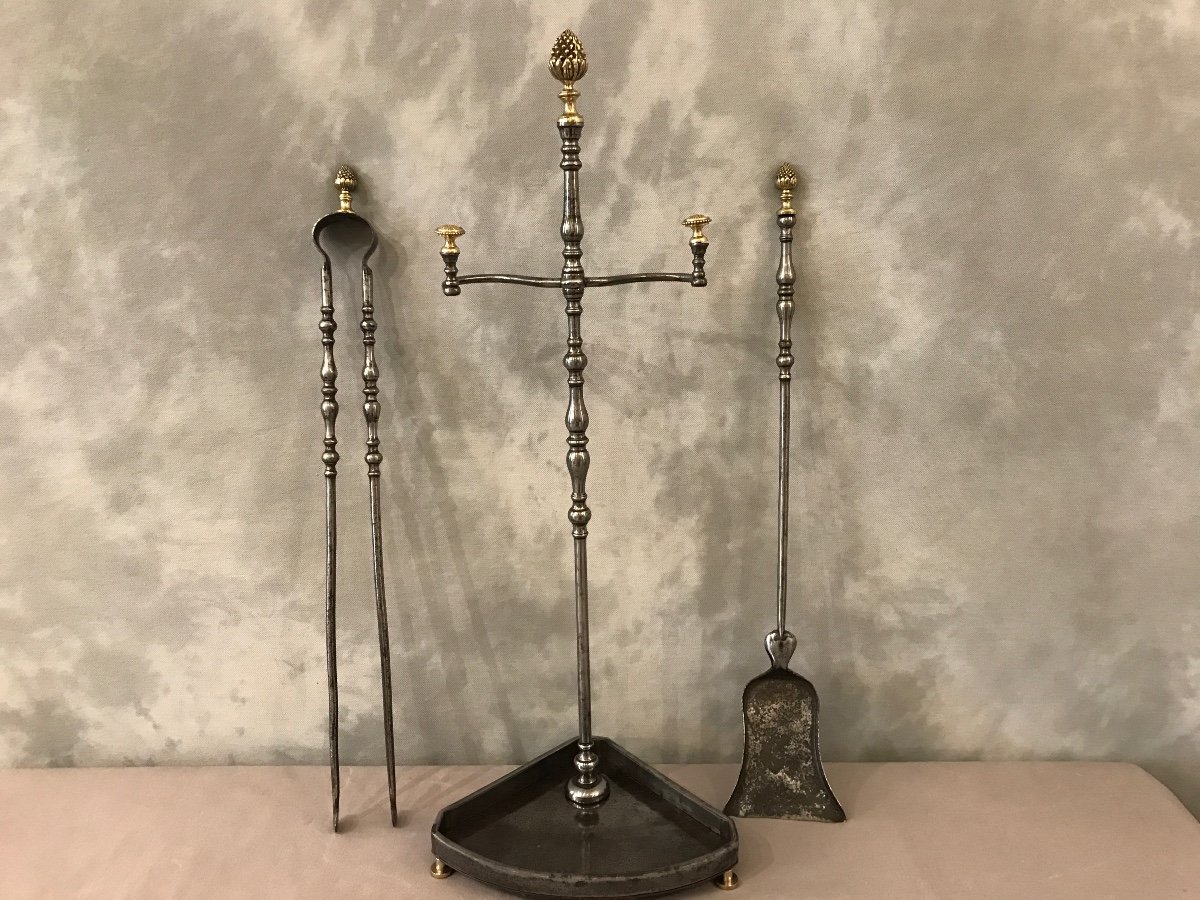 Antique Iron And Bronze Fireplace Servant From The 19th Century -photo-4