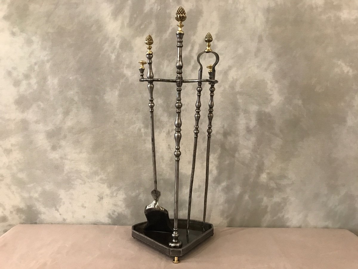 Antique Iron And Bronze Fireplace Servant From The 19th Century -photo-2