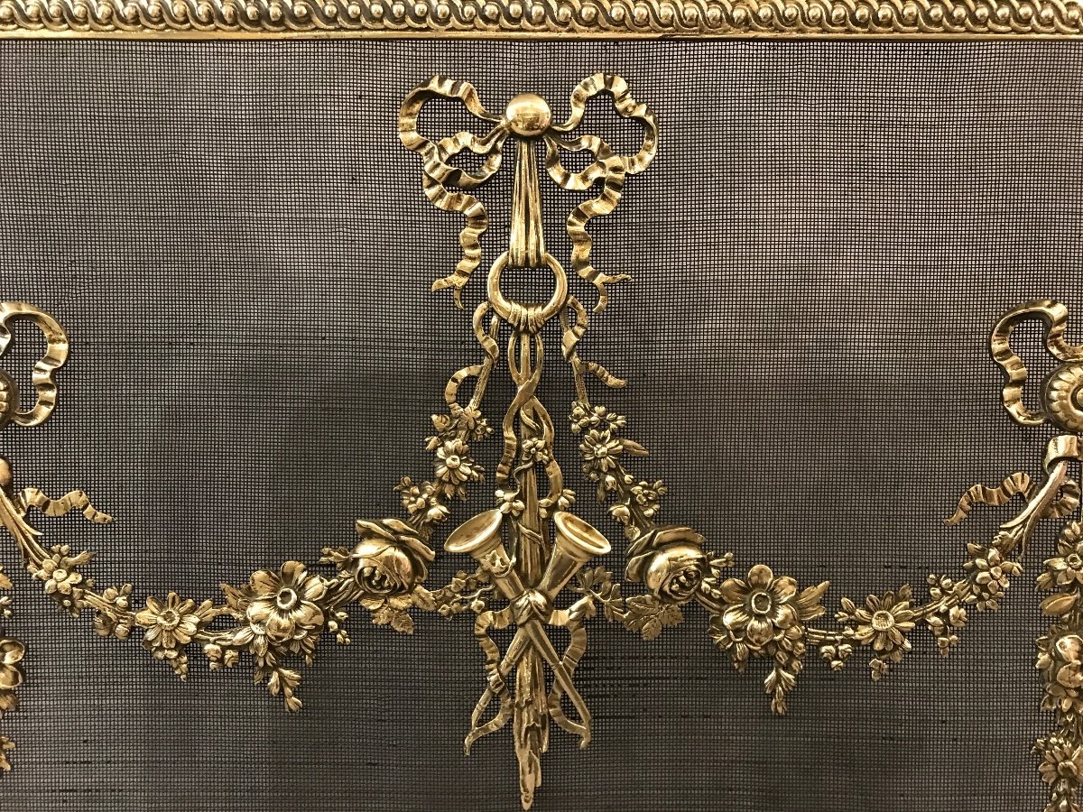 19th Century Louis XVI Style Bronze Fireplace Screen -photo-3