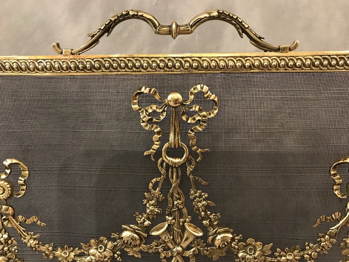 19th Century Louis XVI Style Bronze Fireplace Screen -photo-1