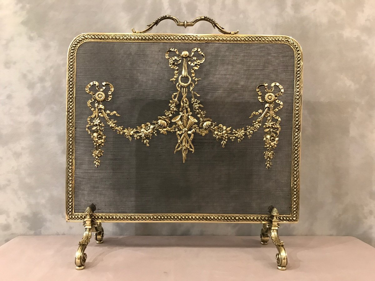 19th Century Louis XVI Style Bronze Fireplace Screen 