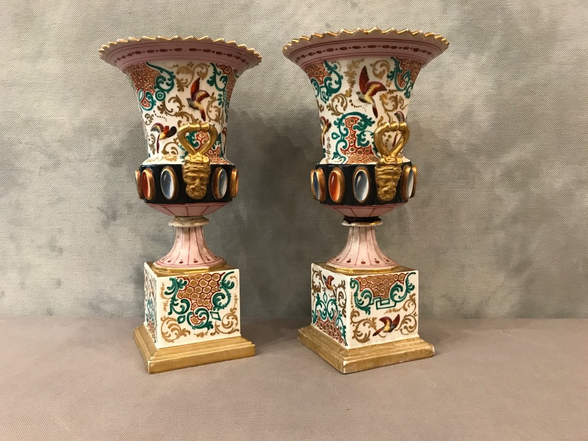 Pair Of 19th Century Louis Philippe Porcelain Vases From Old Paris -photo-2