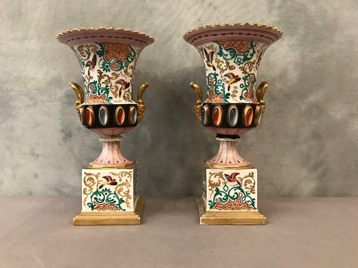 Pair Of 19th Century Louis Philippe Porcelain Vases From Old Paris -photo-3