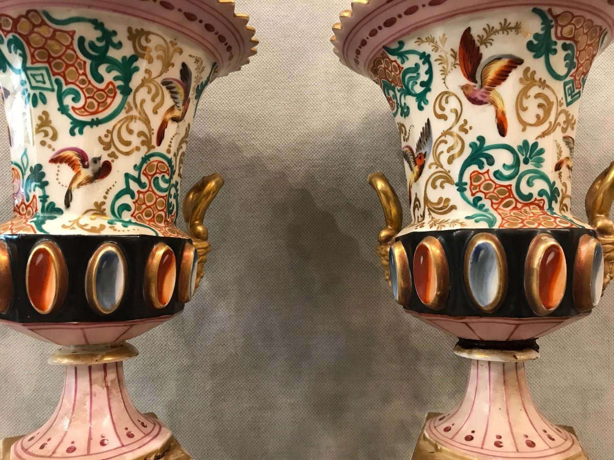 Pair Of 19th Century Louis Philippe Porcelain Vases From Old Paris -photo-4