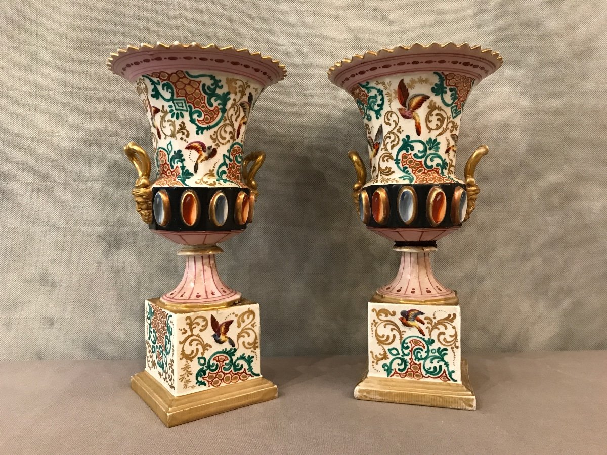 Pair Of 19th Century Louis Philippe Porcelain Vases From Old Paris -photo-1