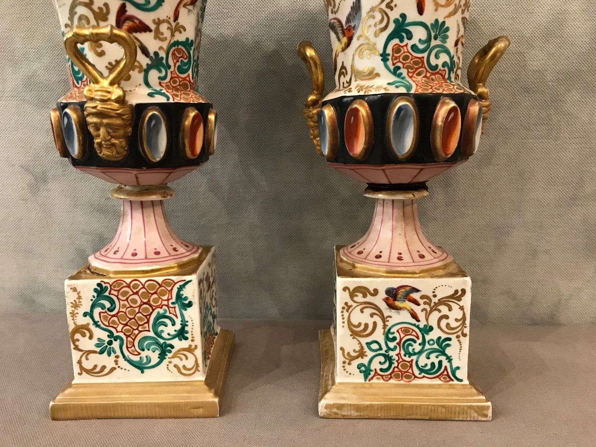 Pair Of 19th Century Louis Philippe Porcelain Vases From Old Paris -photo-2