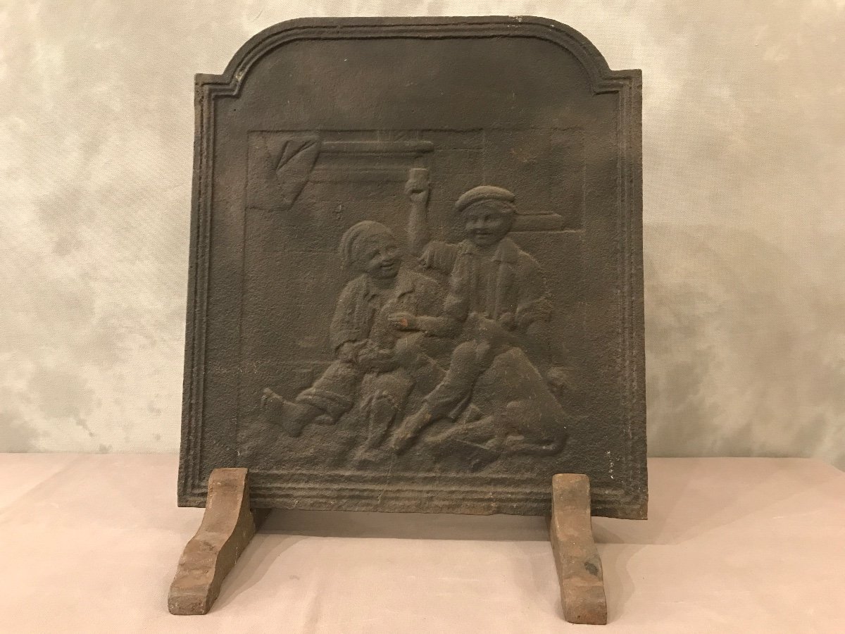 Antique Cast Iron Fireplace Plate (45.5 Cm X 50 Cm) From The 18th Century 