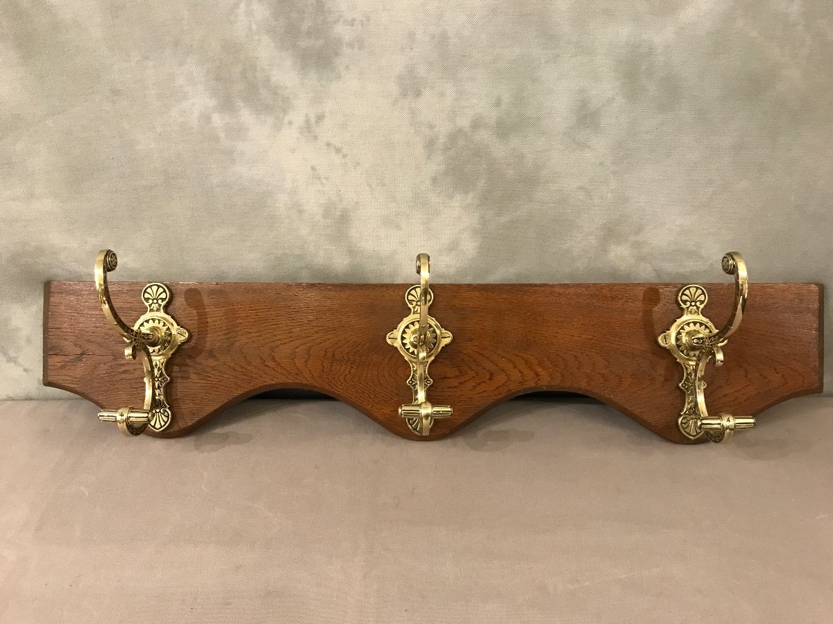 19th Century Bronze On Wood Coat Hooks 