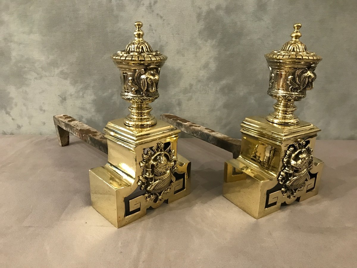 Pair Of Antique Bronze Andirons From The 19th Century -photo-5