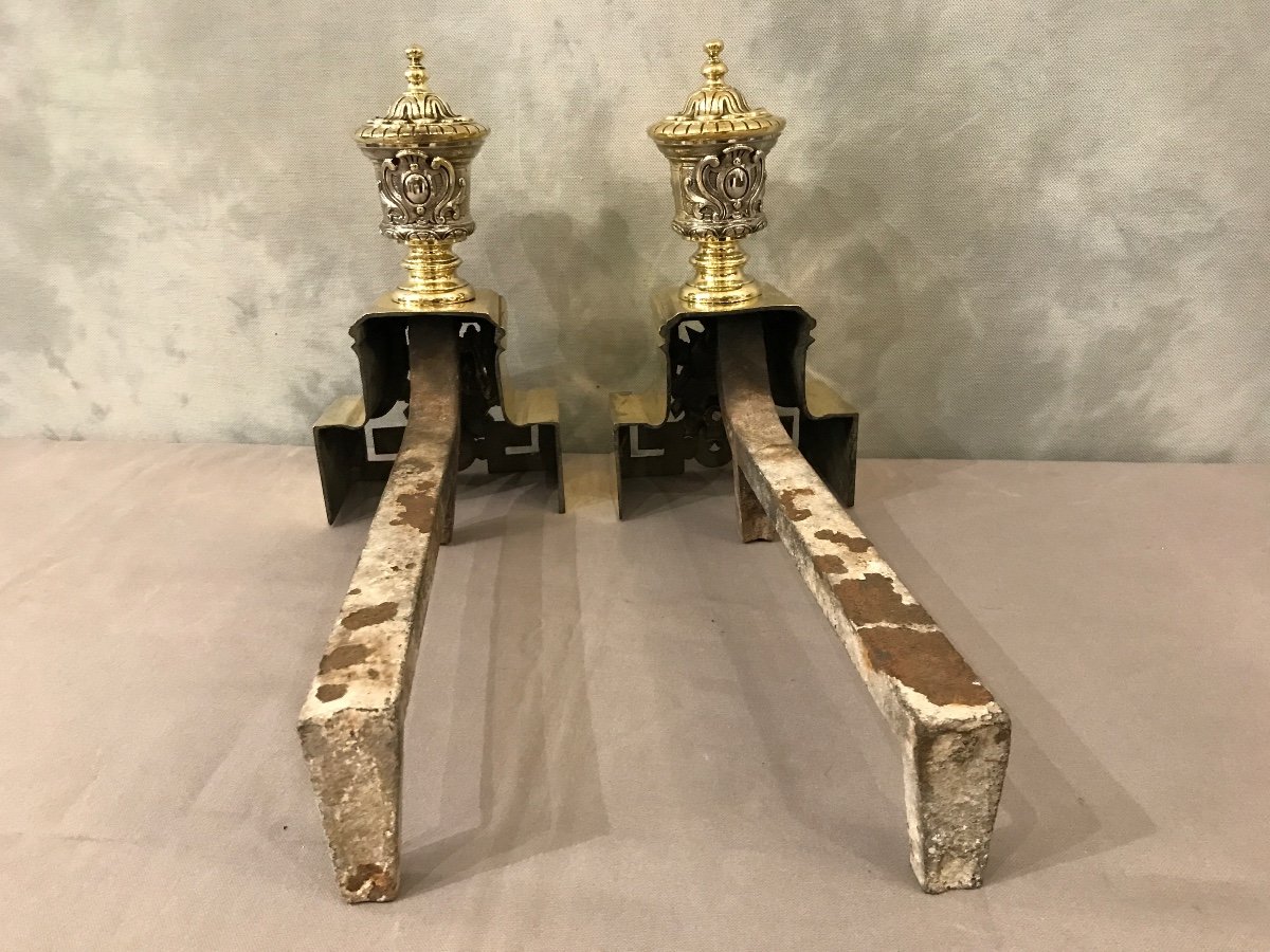 Pair Of Antique Bronze Andirons From The 19th Century -photo-6