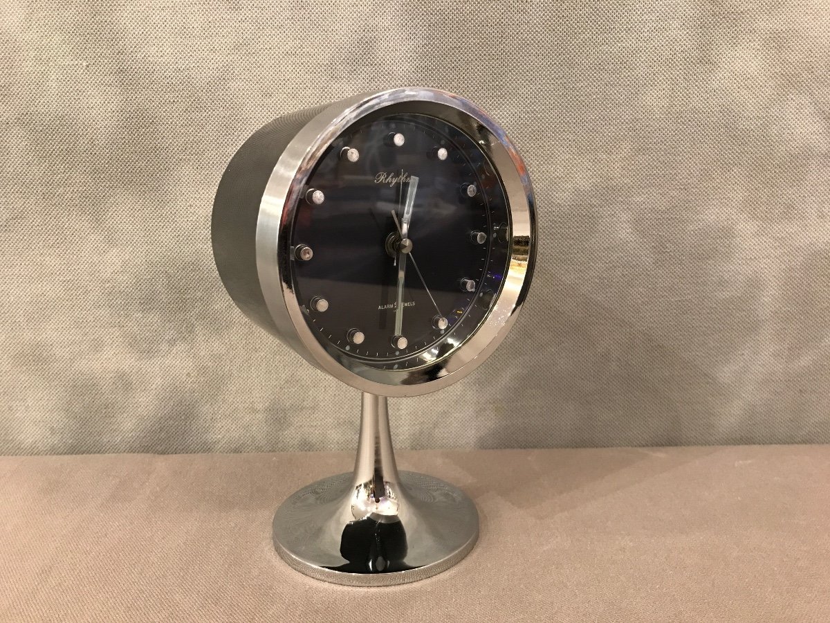 Vintage 1970 Black And Chrome Color Alarm Clock 