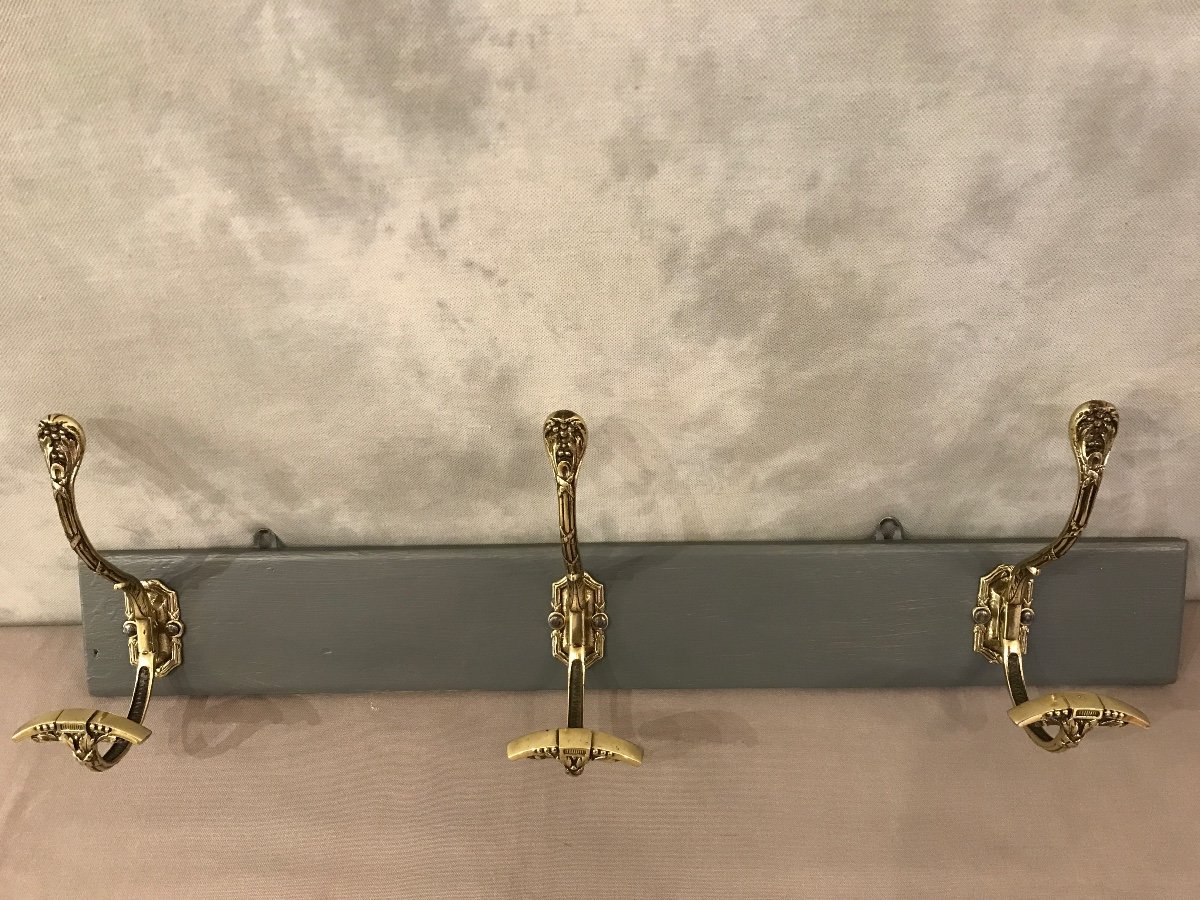 19th Century Bronze Coat Rack Bar On Painted Wood -photo-2