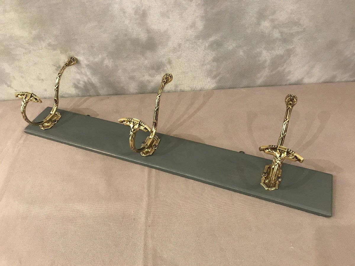 19th Century Bronze Coat Rack Bar On Painted Wood -photo-3