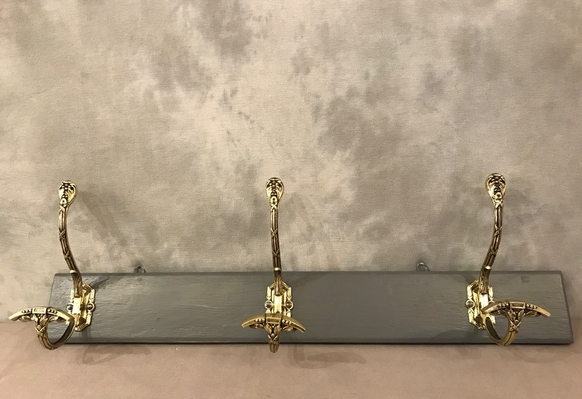 19th Century Bronze Coat Rack Bar On Painted Wood 