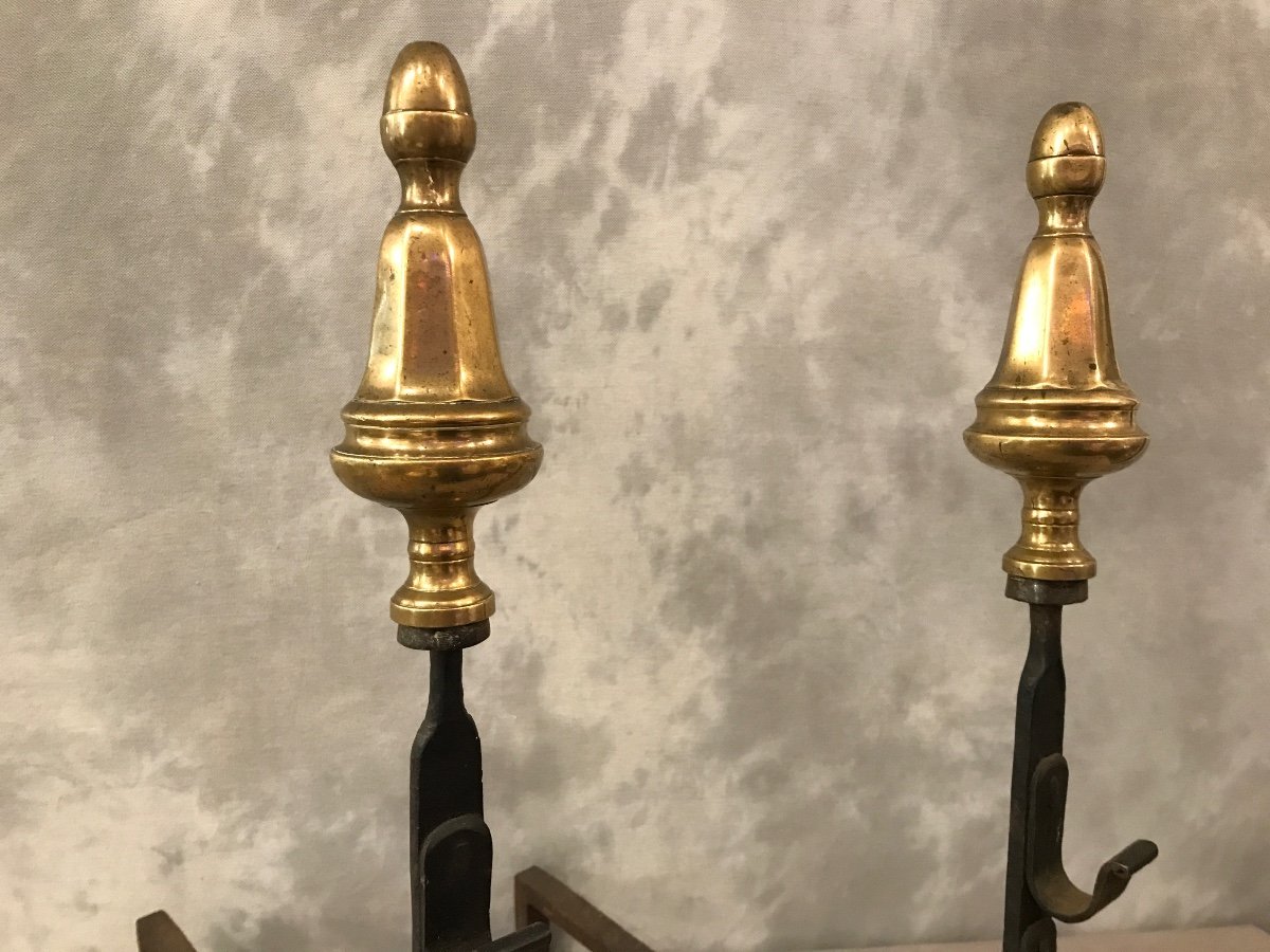 Pair Of 18th Century Iron And Brass Andirons -photo-4