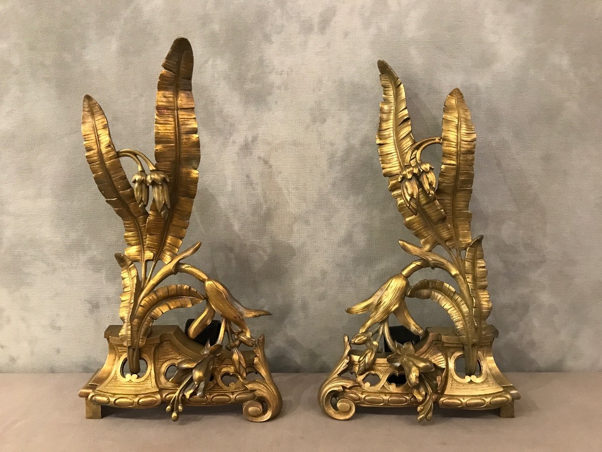 19th Century Bronze Fireplace Front Decor Andirons -photo-2