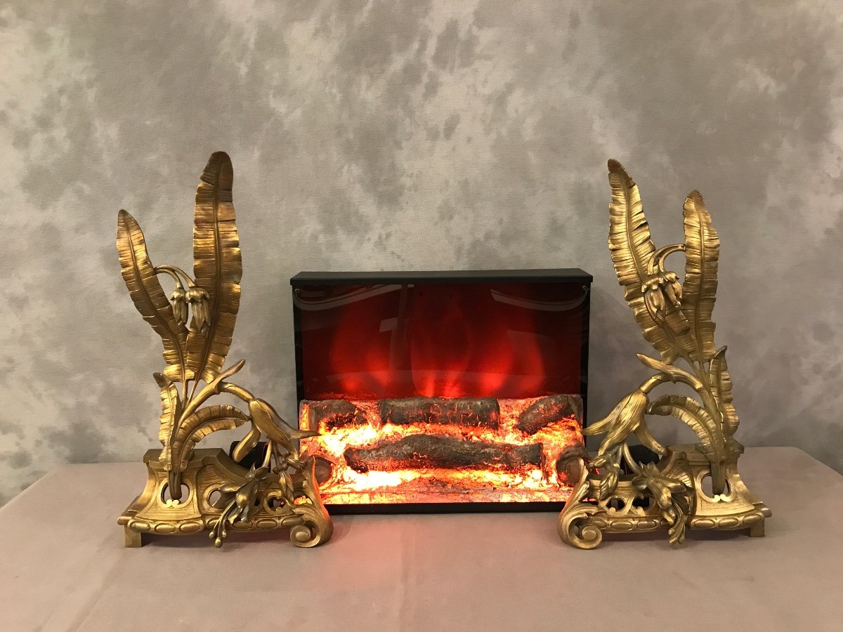 19th Century Bronze Fireplace Front Decor Andirons -photo-4