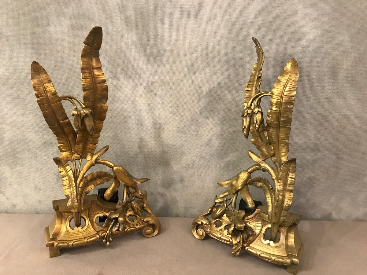 19th Century Bronze Fireplace Front Decor Andirons -photo-3