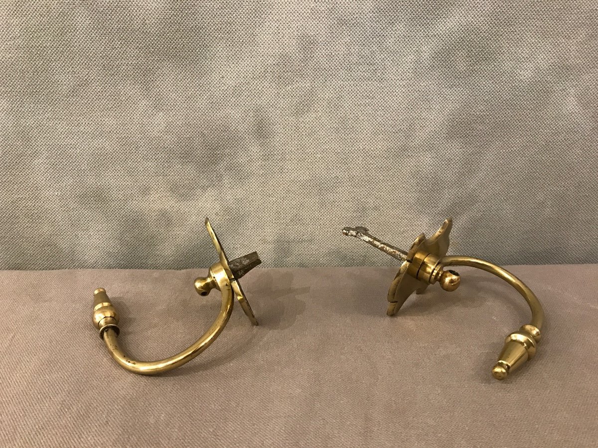 Pair Of 19th Century Polished Brass Fireplace Hooks -photo-2