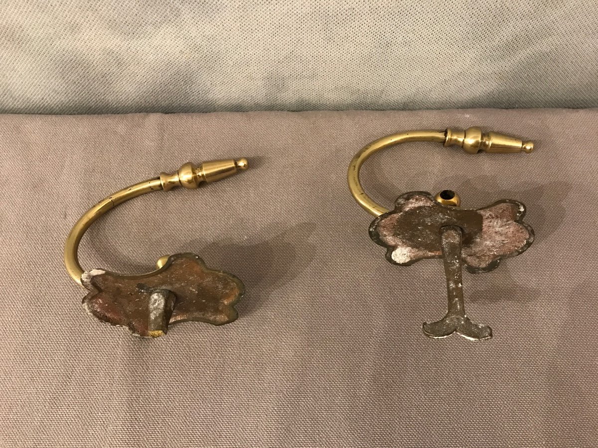 Pair Of 19th Century Polished Brass Fireplace Hooks -photo-3