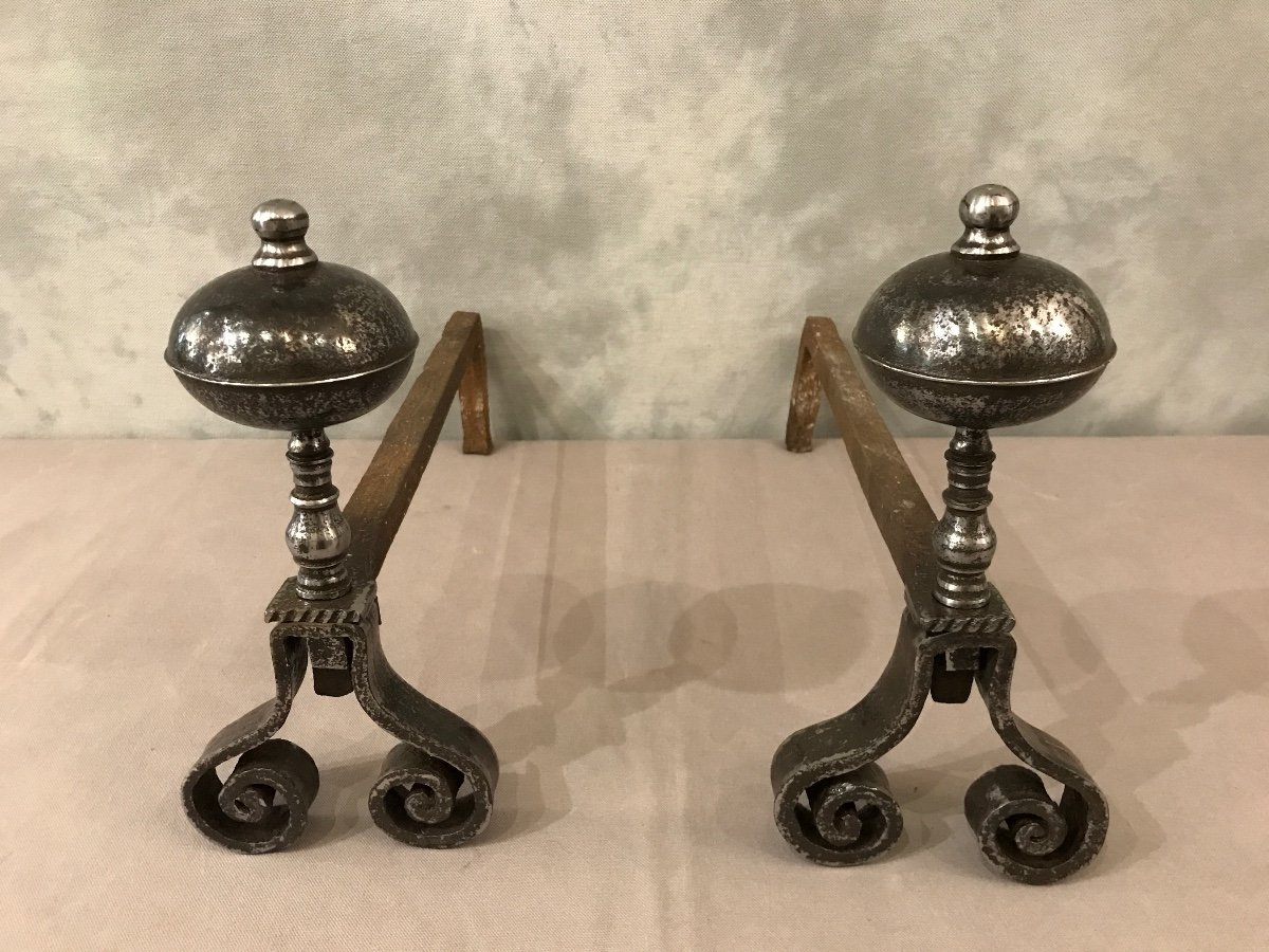 Pair Of 18th Century Wrought Iron Andirons -photo-3