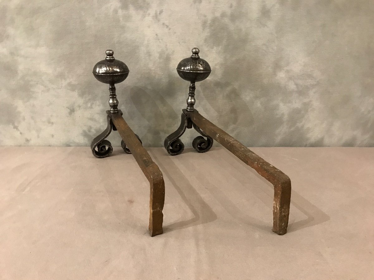 Pair Of 18th Century Wrought Iron Andirons -photo-1