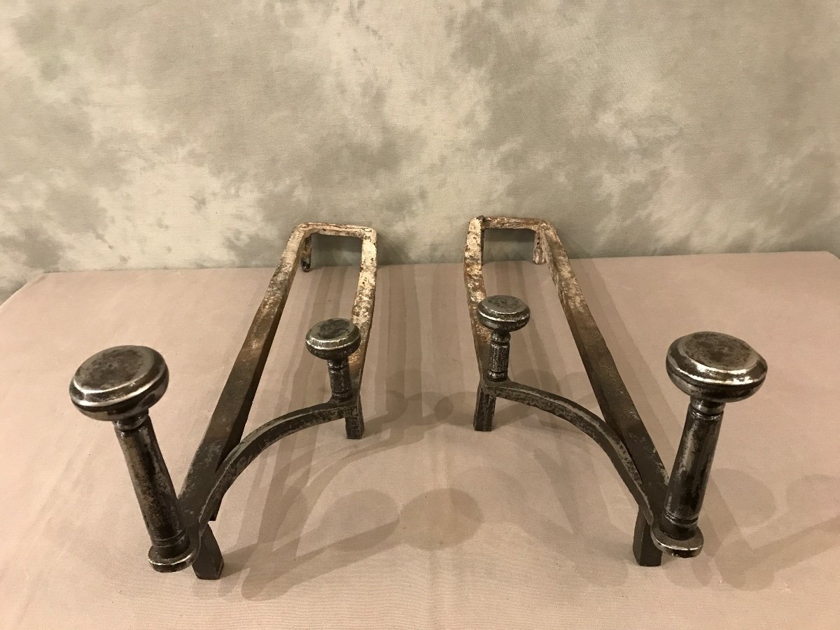 Pair Of 18th Century Wrought Iron Andirons With Double Fittings -photo-2