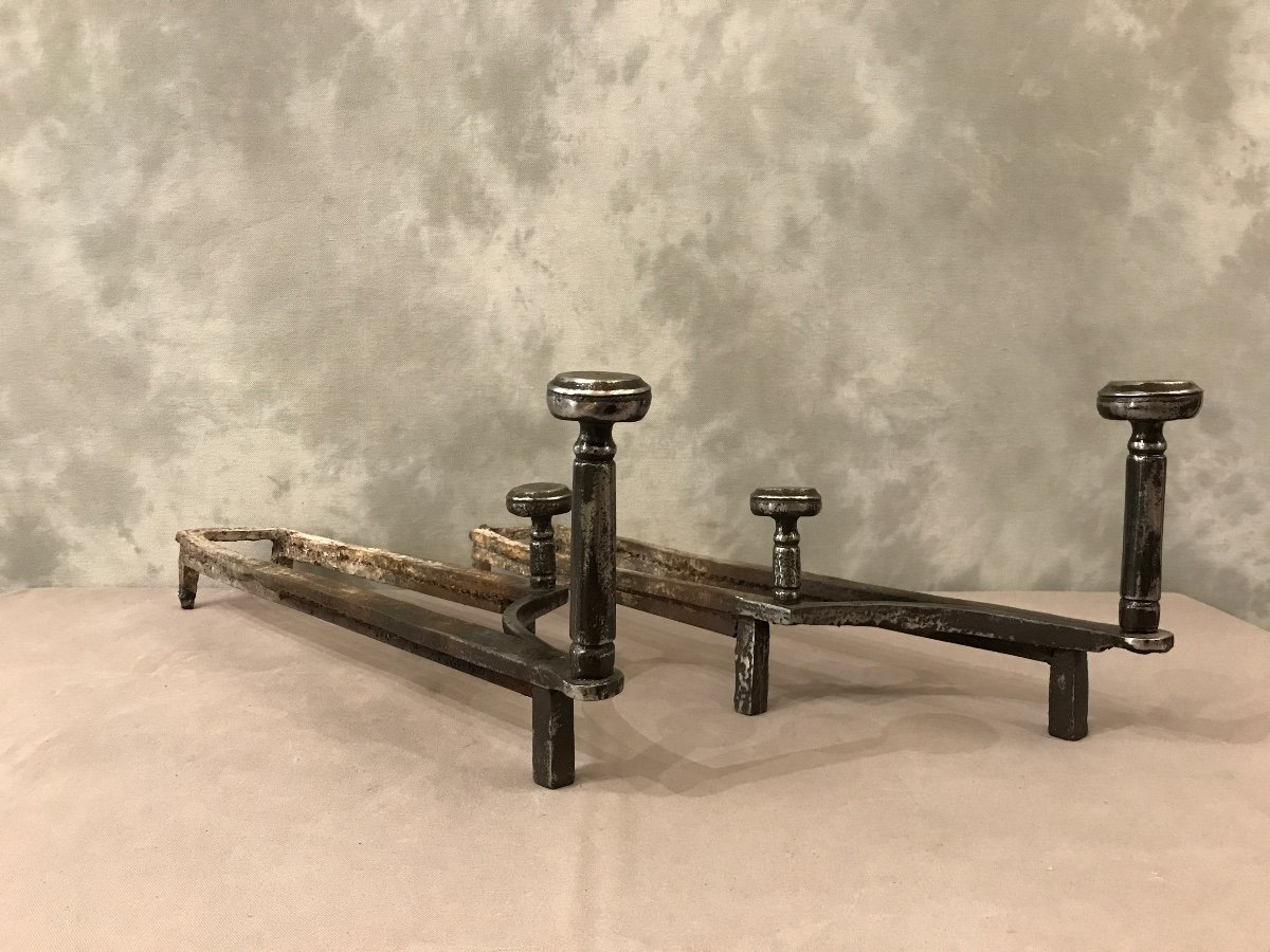 Pair Of 18th Century Wrought Iron Andirons With Double Fittings -photo-3