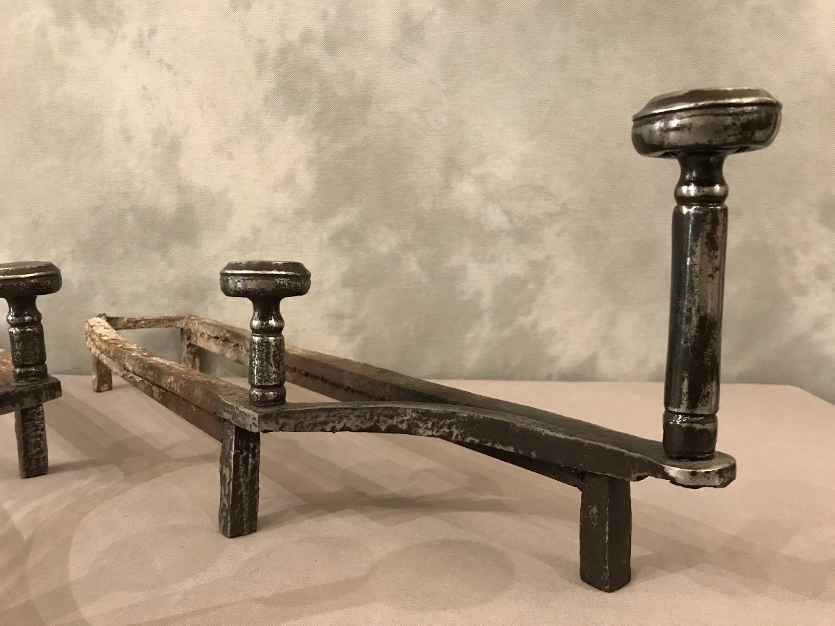 Pair Of 18th Century Wrought Iron Andirons With Double Fittings -photo-1